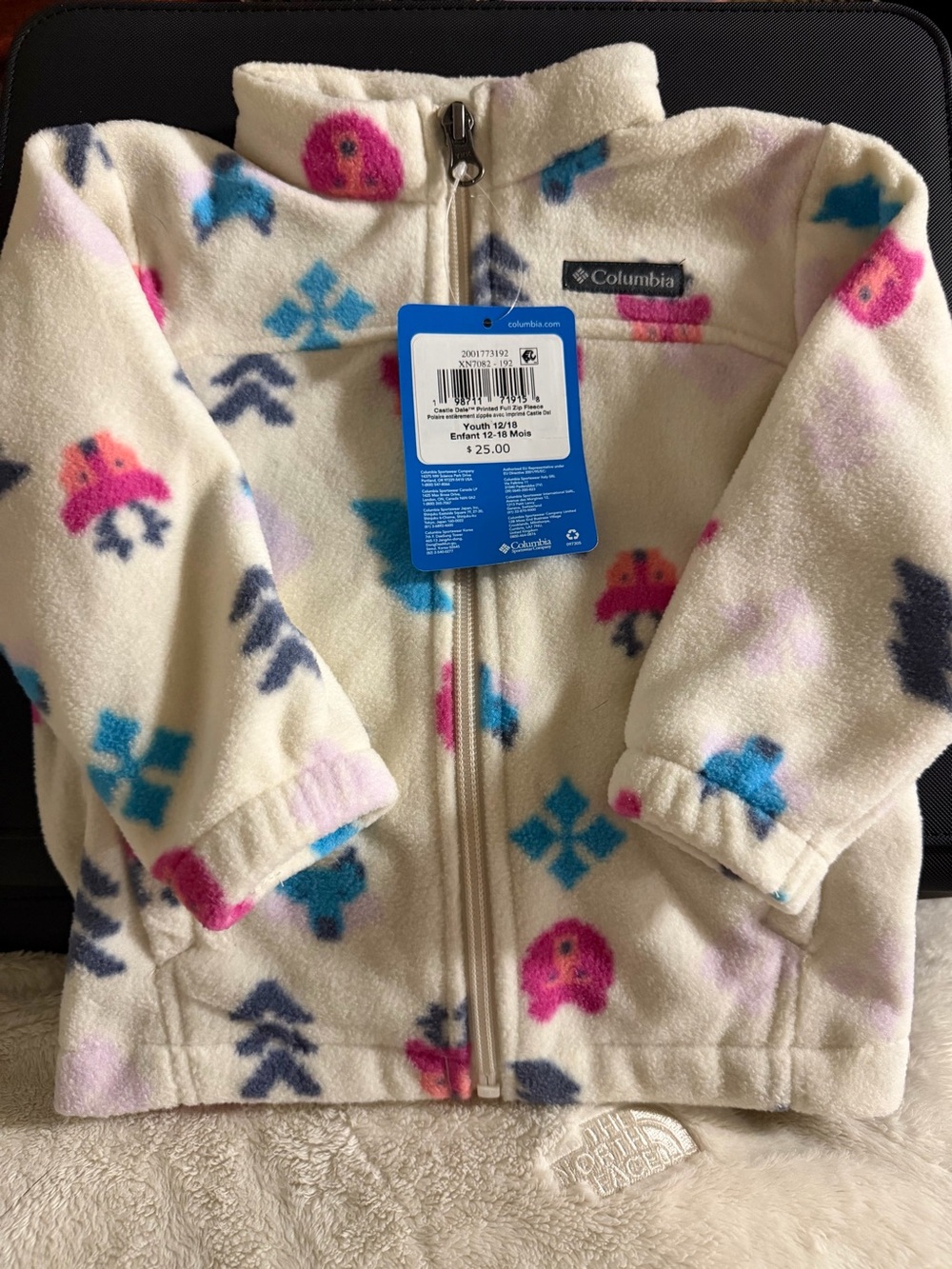 Columbia Cream Fleece Jacket with Pink and Blue Accents